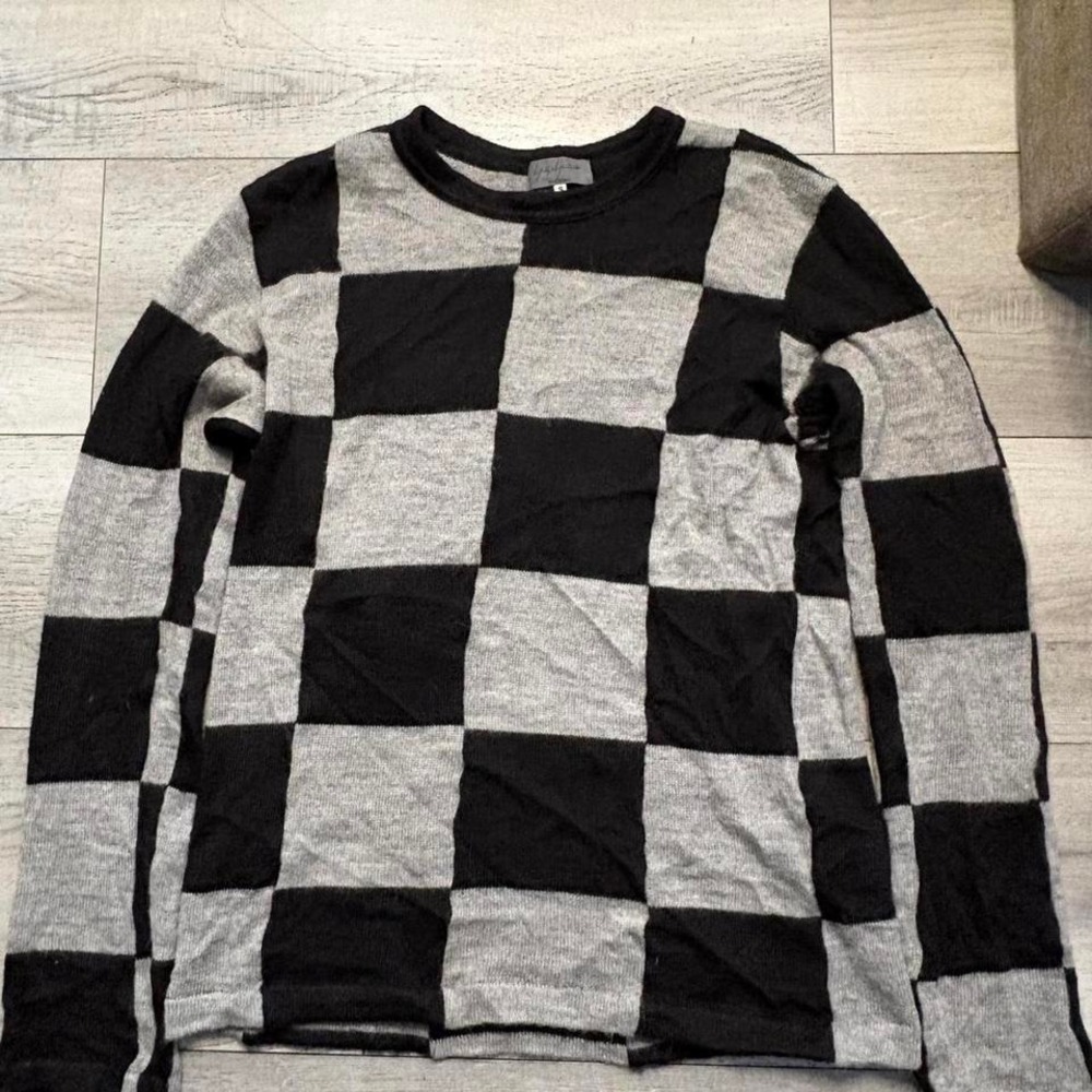 Yohji‎ Yamamoto Grey and black checkered long sleeve top  Size 3